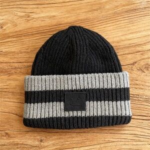 Acne Black and Gray Striped Beanie